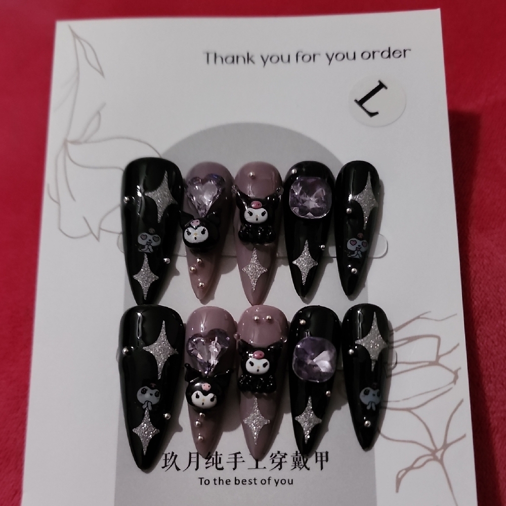 Black & Lavender Cute Character Stiletto Press-On Nails - Picture 4 of 5